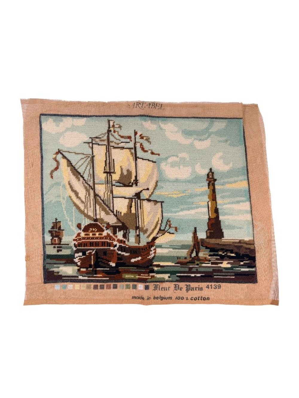 Vintage Fleur De Paris 4139 Art 4Bel Vintage Needlepoint Ship Lighthouse 19x23" - Picture 1 of 3